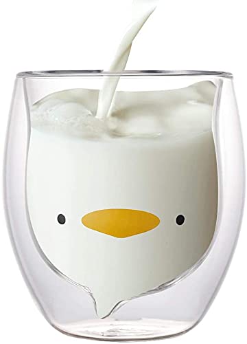 XiXiRan Doppelschicht Glas Tasse, Doppelwandige Isoliergläser Ente, Glas Doppelwandig Espresso, Süße Tassen Kaffeeteegläser, Bär, Ente, Doppelwandige Glas(250ML) (Duck) von XiXiRan