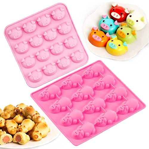 XiXiRan Schwein Form Silikonform, 2 Pcs Silikonform Schweinchen, Schwein Silikon Backform, Schweinchen Silikon Kuchen Mold, für Schokolade, Süßigkeiten, Gelee, Eiswürfel (Pink) von XiXiRan