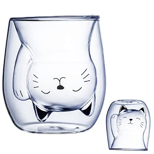 XiXiRan Doppelwandige Gläser, Isoliergläser, Süße Tassen, Teeglas , Kaffeeteegläser (200ML) (Glückliche Katze) von XiXiRan