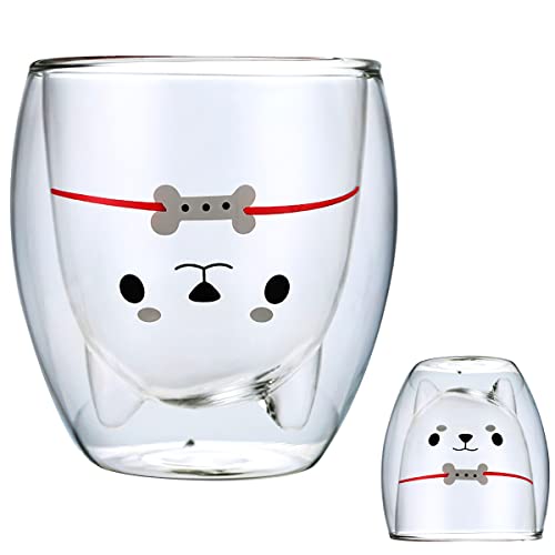 XiXiRan Doppelwandige Gläser, Doppelwandige Isoliergläser, Süße Tassen, Teeglas Doppelwandig, Kaffeeteegläser, Doppelwandige Glas(280ML) (Shiba Inu) von XiXiRan