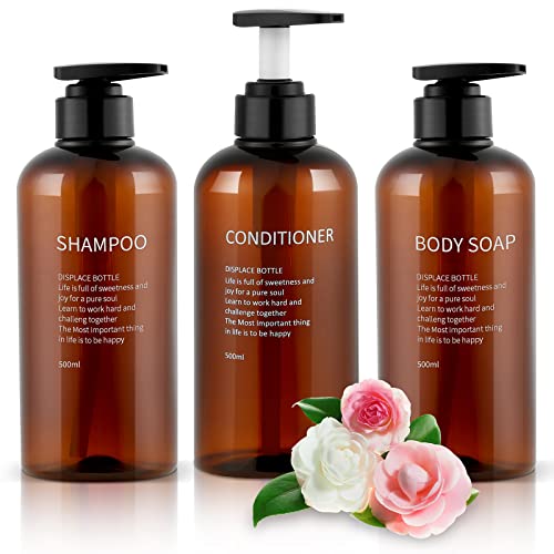 XiYee 3 Stücke 500ml Shampooflasche Pumpspender, Leere Plastik Seifenspender Flasche mit Pumpe für Bad, Küche oder Hotel, Nachfüllbarer Flüssigkeitsspender für Lotion, Duschgel und Spülung (Braun) von XiYee