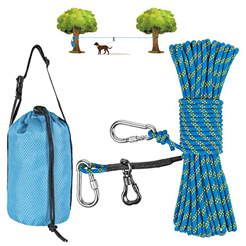 XiaZ Hundeleine für Camping, 22,9 m, tragbares Trolley-System für Hunde bis zu 90 kg, Hundeleine für Hof, Camping, Parks, Outdoor-Events, 5 Minuten Einrichtung, Blau von XiaZ