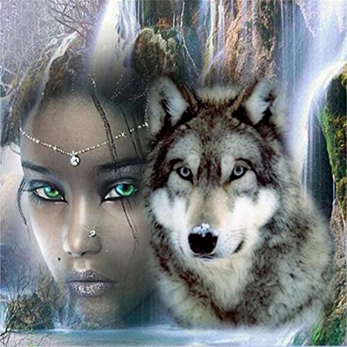 DIY 5D Diamond Painting Kits, Wolf Schönheit Diamond Painting Nach Nummer Set, Erwachsene/Kinder Diamond Painting Stickerei Kreuzstich Leinwand Kunst, für Home Wand Decor Round Drill 50x50cm(20x20in) von Xiaboor