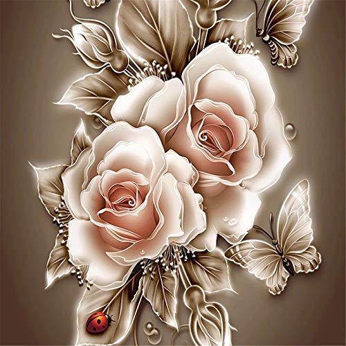 DIY 5D Diamond Painting Set Vollbohrer goldene Rose Erwachsene Kinder Diamant-Malerei Bilder Crystal Strass Stickerei Kreuzstich Diamantkunst Craft für Home Wand-Decor Geschenk Round Drill,50x60cm von Xiaboor