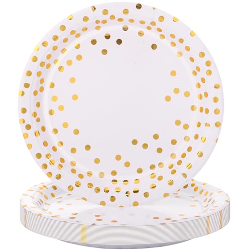 Xialvyu 20 Stück Pappteller,Goldfolie Einwegteller,17.8 cm/7 inch Rund Partyteller Partyset,Pappteller Geburtstag Pappteller Kindergeburtstag,Partygeschirr Set für Hochzeit Geburtstag Party(Weiß) von Xialvyu