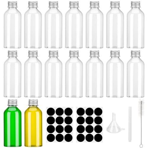 Xialvyu Shot Flaschen zum Befüllen, 16 Stück Shotflaschen mit Deckel 80ml Mini Kunststoff Fläschchen mit Trichter Etiketten und Stift Kleine Ingwer Shot Flaschen for Saft, Milch, und andere Getränke von Xialvyu