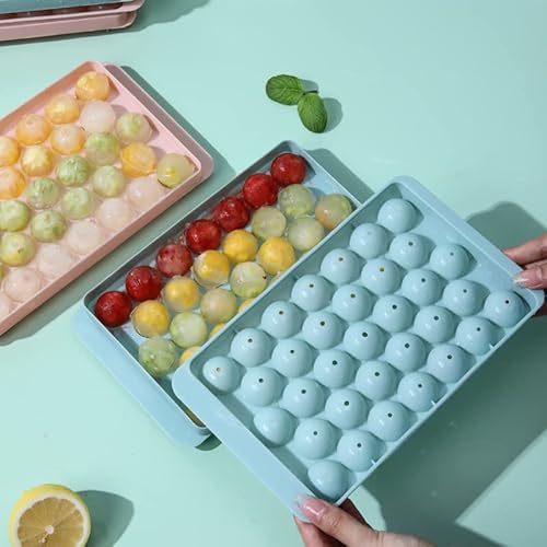 2Pcs Runde Eiswürfelablage mit Deckel, 33-Fach Eiswürfelform, Mini-Kreis Eiswürfel-Tablett Machen, Ice Cube Ball Mold, Eiswürfelbehälter für Bier Cocktail Whisky Gekühlte Getränke von Xiang