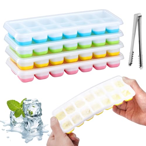4 Stück Eiswürfelform Silikon Mit Deckel, BPA Frei & Stapelbar, Wird Mit Eiswürfelzange Geliefert von XiangJunly