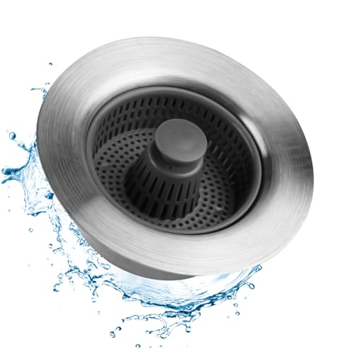 Pop-Up-Stöpsel für Küchenspüle, 3-in-1-Sieb, Ablauffilter, Edelstahl, Anti-Verstopfungsstopfen für 72–80 mm Abflüsse von XiangJunly