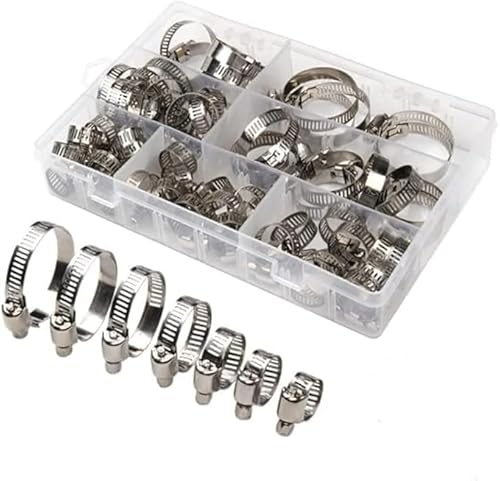 100 Stück Schlauchschellen Set S304 Edelstahl justierbarer Bereich Sortiment Kit 8-38mm Kraftstoffleitung Klemme für Wasserrohr Klempner, Automotive und mechanische Anwendung von Xianjuun