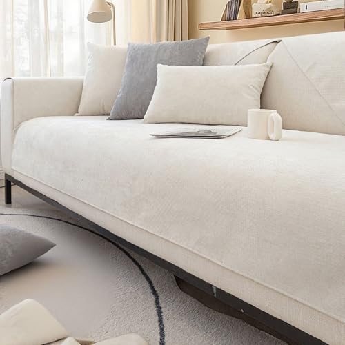 Xiao Ren Couch überzug Chenille Sofabezug, Rutschfester Couch üBerzug Hund Katze Sofaschoner 1/2/3/4 Sitzer Sofa üBerwurf, für U Form/L Form Sektionssofa(Beige,90 * 180cm) von Xiao Ren