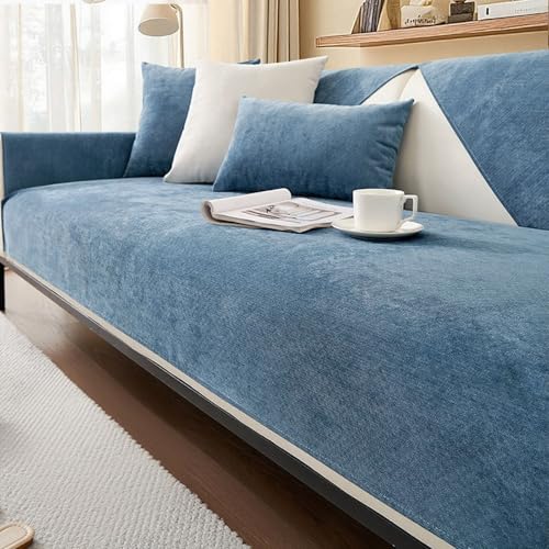 Xiao Ren Couch überzug Chenille Sofabezug, Rutschfester Couch üBerzug Hund Katze Sofaschoner 1/2/3/4 Sitzer Sofa üBerwurf, für U Form/L Form Sektionssofa(Blue,70 * 70cm) von Xiao Ren