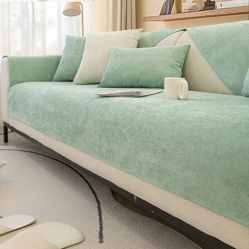 Xiao Ren Couch überzug Chenille Sofabezug, Rutschfester Couch üBerzug Hund Katze Sofaschoner 1/2/3/4 Sitzer Sofa üBerwurf, für U Form/L Form Sektionssofa(Green,110 * 180cm) von Xiao Ren