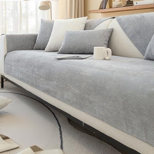 Xiao Ren Couch überzug Chenille Sofabezug, Rutschfester Couch üBerzug Hund Katze Sofaschoner 1/2/3/4 Sitzer Sofa üBerwurf, für U Form/L Form Sektionssofa(Grey,90210cm) von Xiao Ren