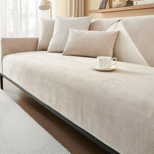 Xiao Ren Couch überzug Chenille Sofabezug, Rutschfester Couch üBerzug Hund Katze Sofaschoner 1/2/3/4 Sitzer Sofa üBerwurf, für U Form/L Form Sektionssofa(Khaki,110 * 210cm) von Xiao Ren