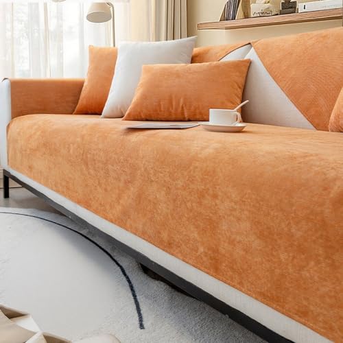 Xiao Ren Couch überzug Chenille Sofabezug, Rutschfester Couch üBerzug Hund Katze Sofaschoner 1/2/3/4 Sitzer Sofa üBerwurf, für U Form/L Form Sektionssofa(Orange,70 * 150cm) von Xiao Ren