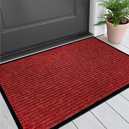 Xiao Ren Fußmatte Außen Und Innen 70 x 110 cm Flach, rutschfest, Pflegeleicht & Waschmaschinengeeignet rutschfeste Schmutzfangmatte für Innen & Außen, Rot von Xiao Ren