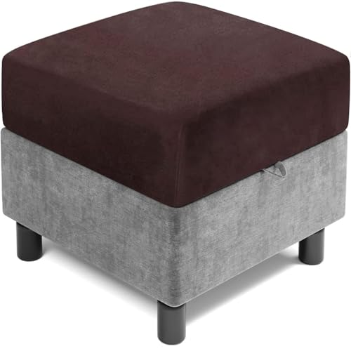 Xiao Ren Hockerbezug Quadratisch 35×35 40×40 45×45 50×50 cm, Stretch Samt Ottomane Schonbezug Für Fußhocker Mit Elastischer Unterseite(Braun,38x38 cm) von Xiao Ren