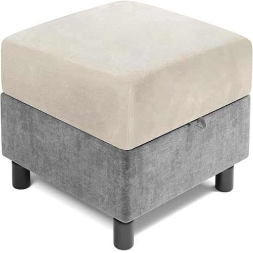 Xiao Ren Hockerbezug Quadratisch 35×35 40×40 45×45 50×50 cm, Stretch Samt Ottomane Schonbezug Für Fußhocker Mit Elastischer Unterseite(Ivory,38x38 cm) von Xiao Ren