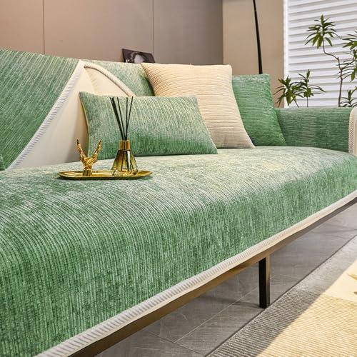 Xiao Ren Sofa Überzug, Couch Überzug L Form 1/2/3/4 Sitzer, Neue Weiche Chenille Sofa Cover, Sofabezug Ecksofa rutschfeste Sofaschoner, Sofadecken für Sitzfläche (Green,90 * 90cm) von Xiao Ren
