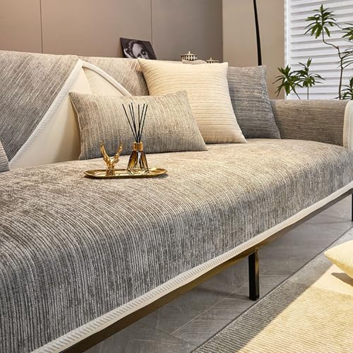 Xiao Ren Sofa Überzug, Couch Überzug L Form 1/2/3/4 Sitzer, Neue Weiche Chenille Sofa Cover, Sofabezug Ecksofa rutschfeste Sofaschoner, Sofadecken für Sitzfläche (Grey,70 * 90cm) von Xiao Ren