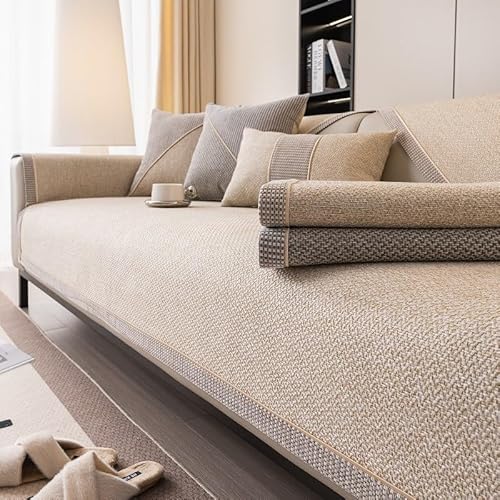 Xiao Ren Sofa Überzug rutschfest Sofaschoner Gewebte Baumwolle und Leinen 1/2/3/4 Sitzer Couch Überzug Sofaüberwürfe für U Form L Form Sektionssofa(Beige,90x90cm) von Xiao Ren