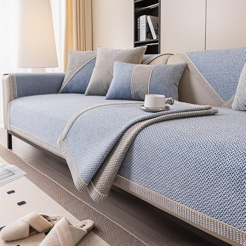 Xiao Ren Sofa Überzug rutschfest Sofaschoner Gewebte Baumwolle und Leinen 1/2/3/4 Sitzer Couch Überzug Sofaüberwürfe für U Form L Form Sektionssofa(Blue,70 x 180 cm) von Xiao Ren
