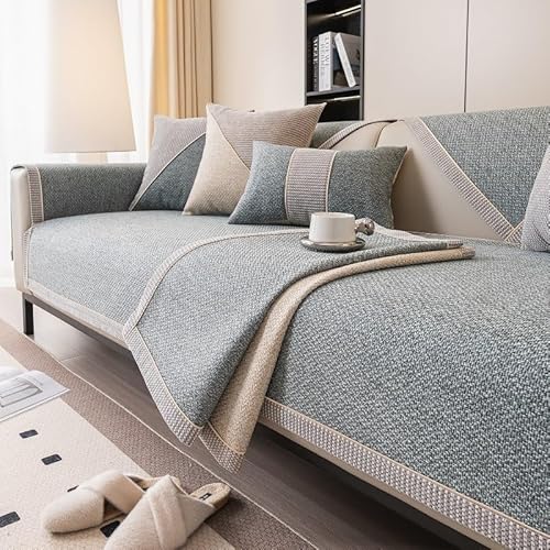 Xiao Ren Sofa Überzug rutschfest Sofaschoner Gewebte Baumwolle und Leinen 1/2/3/4 Sitzer Couch Überzug Sofaüberwürfe für U Form L Form Sektionssofa(Green,90x90cm) von Xiao Ren