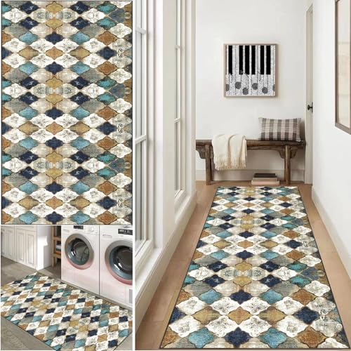 Xiao Ren Teppich Läufer 80x180cmKüchenteppich Waschbar rutschfest, Flur Modern,Entryway Runner Teppich,Küchenläufer Matte Fußmatte Lang,- rutschfest Flur von Xiao Ren