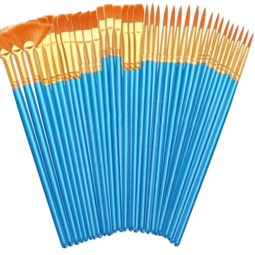XiaoLidm 36 Stück Pinsel Set, Pinselset Acrylfarben mit Holzgriffen, Feine Pinsel Acrylfarbe in 12 Größen, Nylonhaarpinsel für Gesicht Felsen Leinwand, Gemälde Liebhaber zum Basteln (Blau) von XiaoLidm