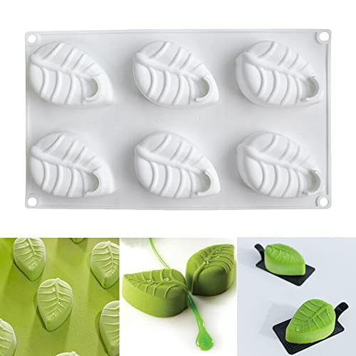 XiaoShenLu 3D Kuchenform mousse Silikon Backformen für Pudding Gefrorene Desserts, 6 Löcher Blätter, Weiß von XiaoShenLu