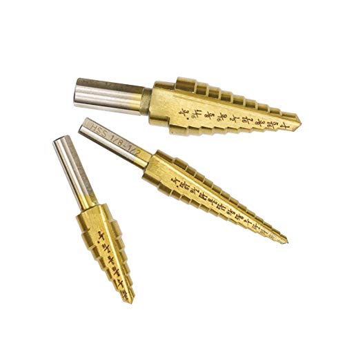 Stufenbohrer 1/8-3/4 Zoll Stufenbohrer titanbeschichtet HSS Kegelbohrer für Holz/Metall Lochbohrer Stufenbohrer (Farbe: Sechskantschaft) von Xiaochen