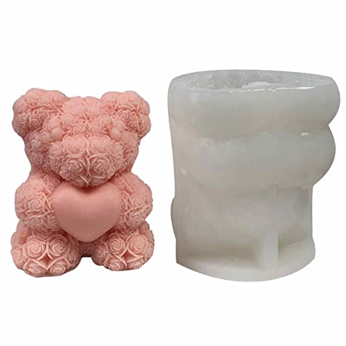 Rosen Bär Silikonform Herz Kerzenform Fondantform Seifenform Wiederverwendbare Gießformen Backformen Schokoladenform Für DIY Eiswürfel, Gebäck, Desserts, Puddings, Kuchendekoration, 10,7x9,7x8cm von Xiaolan