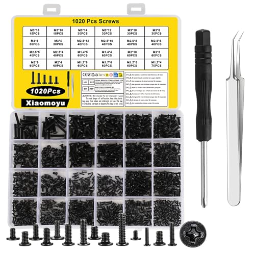 1020 Stück PC Schrauben Set, M1.4 M1.7 M2 M2.5 M3 Kleine Schrauben Set, Mikroschrauben Flachkopfschrauben Sortiment, M.2 SSD Schraubens für Reparatur Laptop PC Computer Schraubens Gewindeschrauben von Xiaomoyu