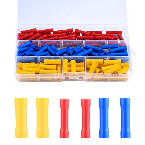 120 Stück Stoßverbinder Set, Quetschverbinder Kit, Elektrische Isoliert Stossverbinder Kabelverbinder, Kabelschuhe Rundsteckhülsen Set für Kabel - Rot/Gelb/Blau von Xiaomoyu