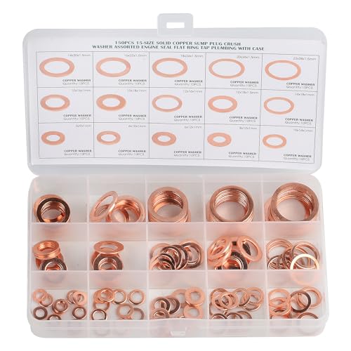150 Stück Unterlegscheiben, Kupfer Flach Dichtungsringe Set, Kupferdichtringe Sortiment Für Schrauben(M5 M6 M8 M10 M12 M14 M16 M18 M20 M22 von Xiaomoyu