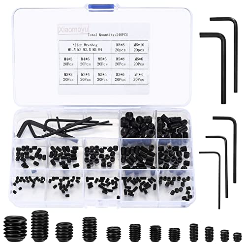 240 Madenschrauben-Set, Innensechskantschrauben-Set, metrisch M3/M4/M5/M6/M8 Innensechskantschrauben-Sortiment Kit mit Inbusschlüssel (M1,5/M2/M2,5/M3/M4) für Türgriffe, Wasserhahn (B-schwarz) von Xiaomoyu