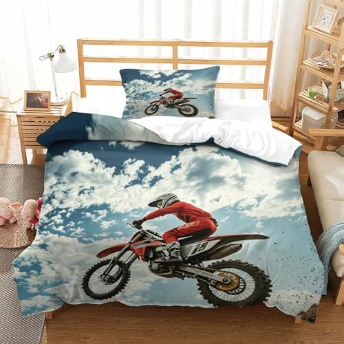 XiaopangXY Motocross Bettwäsche Weich & Bügelfrei Dirt Bike Bettbezüge Mit Reißverschluss Kissenbezüge（80 X 80cm） Microfaser Baumwolle Erwachsene & KinderSingle（135x200cm） von XiaopangXY