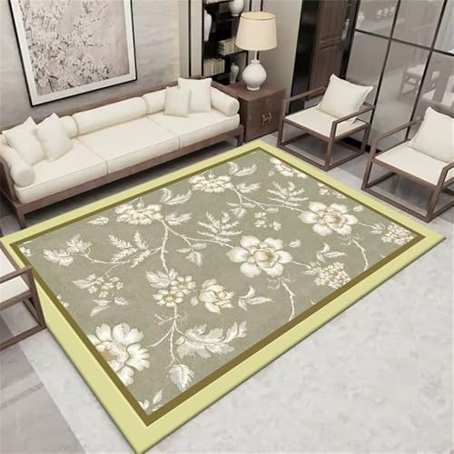 Xiaosua 100x160CM Grün Baby Teppich Grauer Retro-Blumenteppich Schlafzimmerteppich balkonteppich läufer Flur rutschfest Kinderteppich von Xiaosua