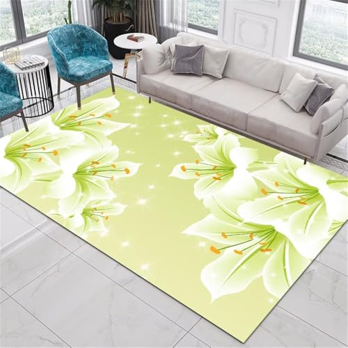 Xiaosua 100x160CM Grün Teppich Muster Frischer Blumenteppich Vorleger Outdoor antirutsch läufer von Xiaosua