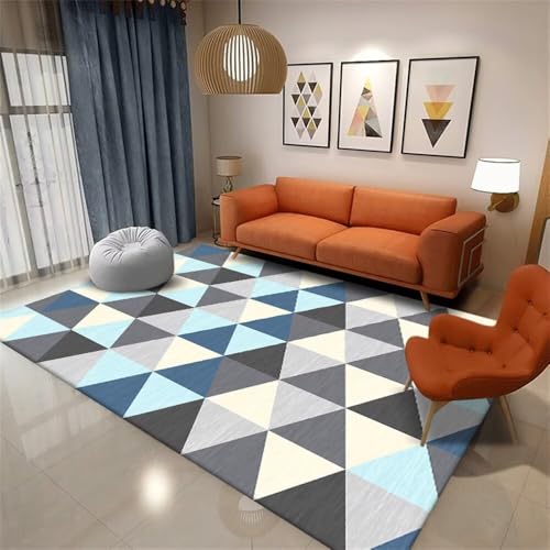 Xiaosua 100x160CM blau schmutzfangmatte waschbar Grauer schwarzer geometrischer Teppich Küche Dünn mit Muster Kinderteppich von Xiaosua