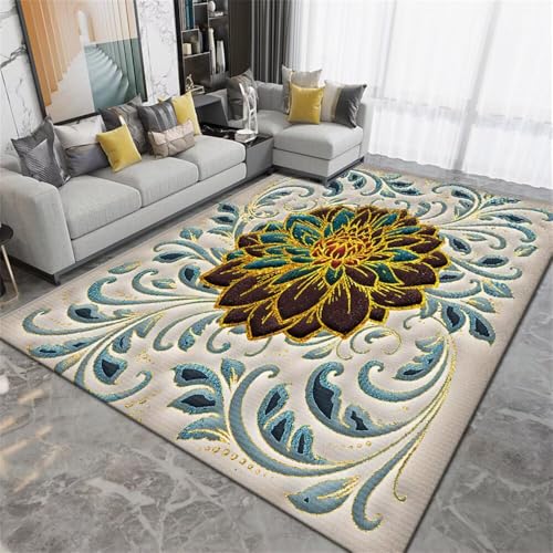 Xiaosua 140x200CM blau Schlafzimmer teppiche Grau-Goldener Blumenteppich Teppich Esstisch Moderne küchenläufer waschbar läufer von Xiaosua