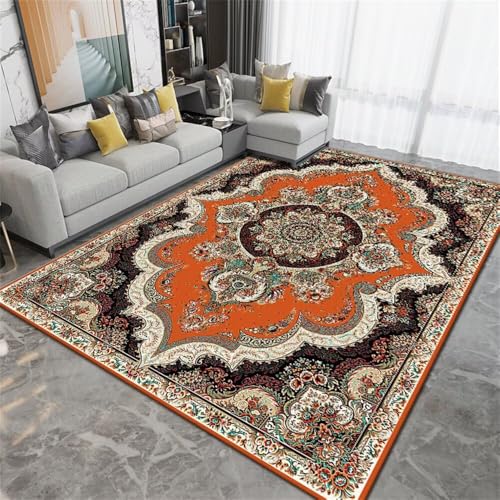 Xiaosua 140x200CM orange antirutsch Teppich Mehrfarbiger Retro-Blumenteppich Jugendzimmer Anti-rutsch läufer Kurzflor von Xiaosua