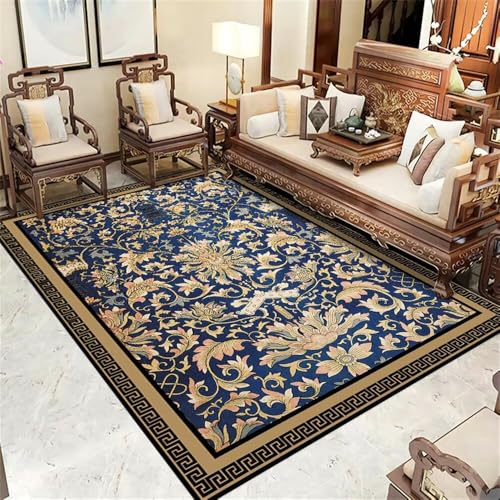 Xiaosua 160x230CM blau Kurzflor Teppich Mehrfarbiger pastoraler Blumenteppich Outdoor Terasse weich ohne zu verblassen tepiche fußmatte schmal von Xiaosua
