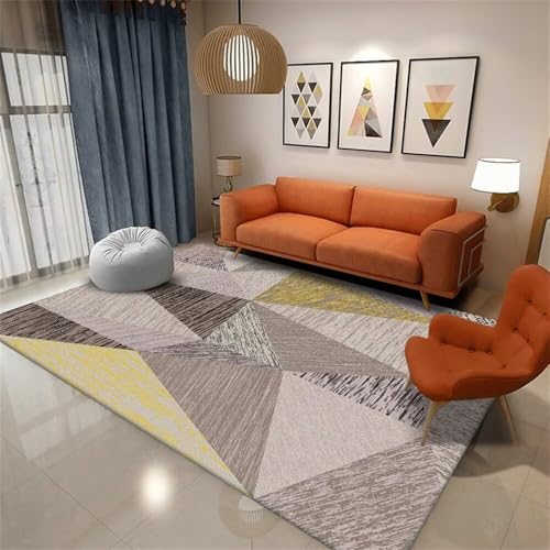 Xiaosua 170x230CM Gelb Teppich rutschstopp Grauer moderner geometrischer Wohnzimmerteppich küchenteppich waschbar tepich in Wohnzimmer von Xiaosua