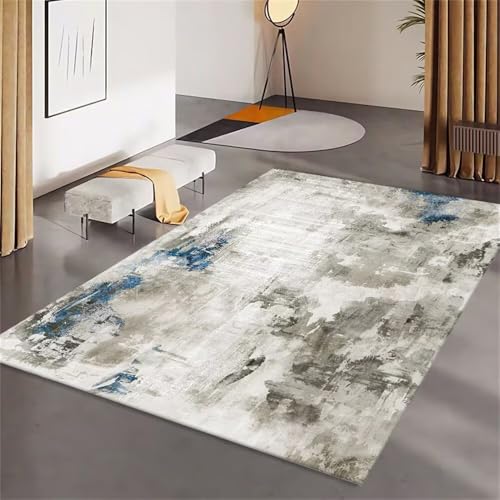 Xiaosua 170x230CM Grau Anti Rutsch Kinderzimmer Teppich Blauer Abstrakter minimalistischer Kunstdesign Wohnzimmerteppich fußmatte schmal bettumrandung von Xiaosua
