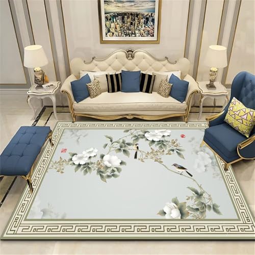 Xiaosua 180x250CM Grau Teppich nach maß Grüner Retro-Blumenteppich Gross läufer Jungen jugendzimmer Wohnzimmer waschbar von Xiaosua