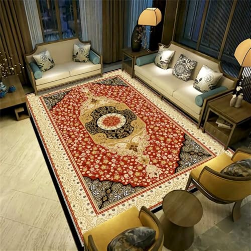 Xiaosua 180x250CM rot Schreibtisch Teppich Vintage-Blumenteppich rutschfest waschbar in Waschmaschine Rugs for Living Room rechteckige Schlafzimmer Zubehör von Xiaosua