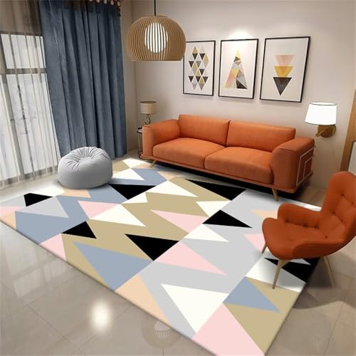 Xiaosua 200x260CM blau Teppich unter esstisch Rosa Grauer geometrischer Outdoor Printing waschbar maschinenwaschbar Teppiche von Xiaosua