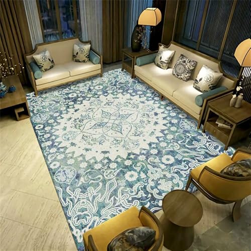 Xiaosua 60x120CM blau Hallway Rug Grüner pastoraler Blumenteppich Teppich Bett kuschelig Kinderteppich Waschbar unter esstisch von Xiaosua